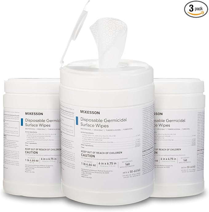 McKesson Germicidal Wipes Disinfecting Wipes, Alcohol Cleaning Disinfectant by McKesson