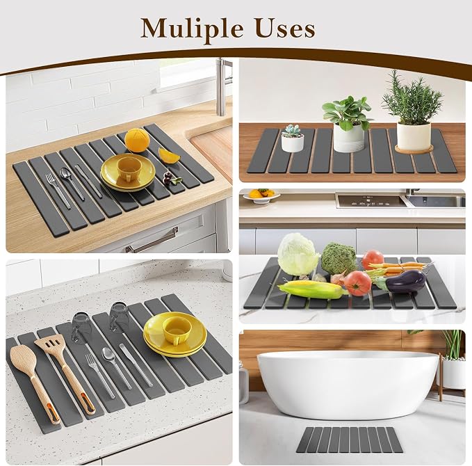 Stone Dish Drying Mats for Kitchen Counter-23.6“x 15.3”, Eco-Friendly, Foldable - Image 7