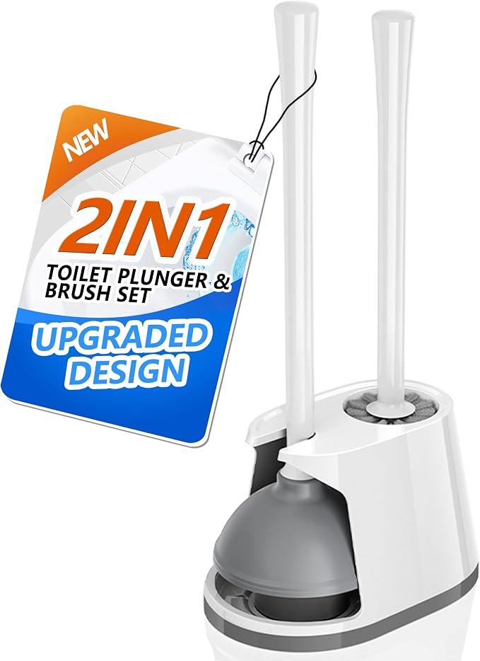 Toilet Plunger and Brush Set, Bowl Brush and Heavy Duty Toilet Plunger by TRENTI