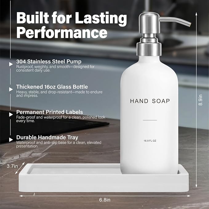White Soap Dispenser for Kitchen Sink, Dish and Hand Soap Dispenser - Image 2