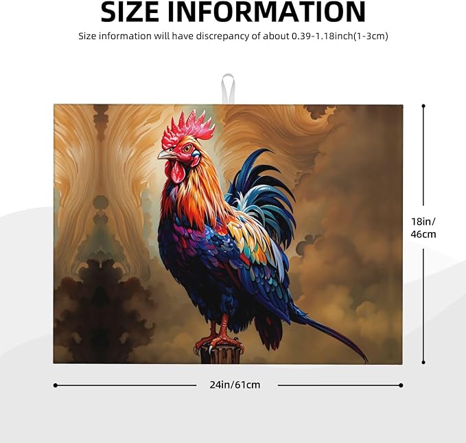 Rooster Dish Drying Mat Highly Absorbent Double-Sided Microfiber - Image 2