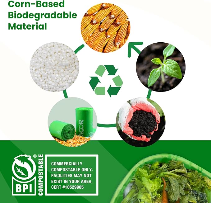 Compost Bags, Handle Tie Food Scrap Bags 3 Gallon, Certified by BPI and ASTM - Image 7