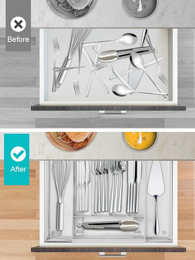 Silverware Organizer Metal Mesh, Drawer Organizer, Utensil Cutlery Tray - Image 5
