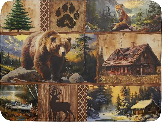 Bear Deer Fox Dish Drying Mat Rustic Cabin Lodge Dish Drainer Mats 18x24 Inch by Giwawa