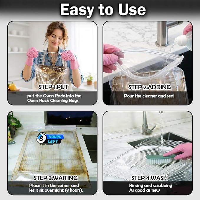 Mity Rain 5 Packs Oven Rack Cleaning Bag Kit, Reusable No-Scrub Oven Rack - Image 4