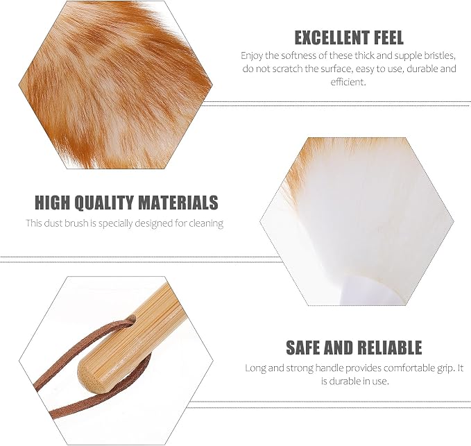 Yardwe Lambswool Duster with Wooden Handle, Anti-Static Home Sweeper Cleaning - Image 3