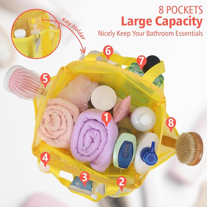 F-color Mesh Shower Caddy Portable, Upgrade Deeper 7 Pockets Shower Bag Basket - Image 2