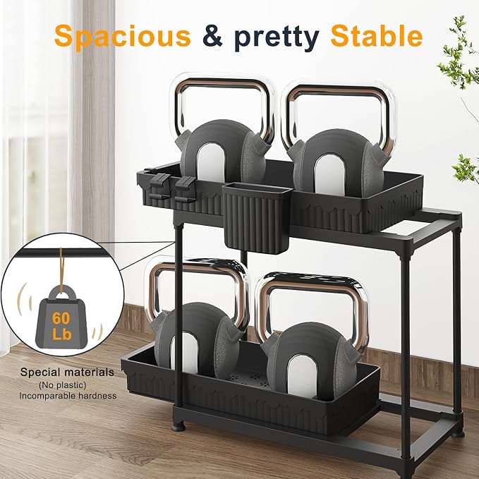 2 Pack Double Sliding Under Sink Organizers and Storage, 2 Tier Under Bathroom - Image 5