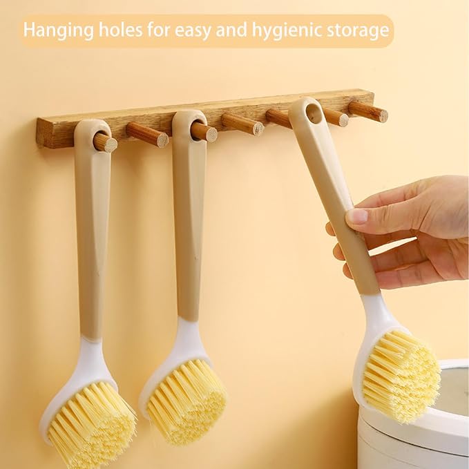 Dish Brush with Built-in Scraper, Non-Slip Durable Plastic Handle Heavy Duty - Image 7