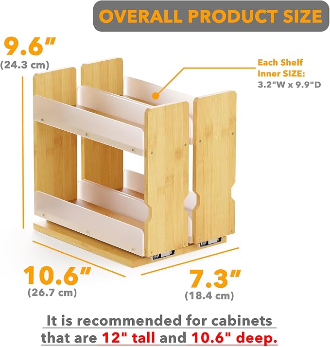 SpaceAid Bamboo Pull Out Spice Rack Organizer - Image 3