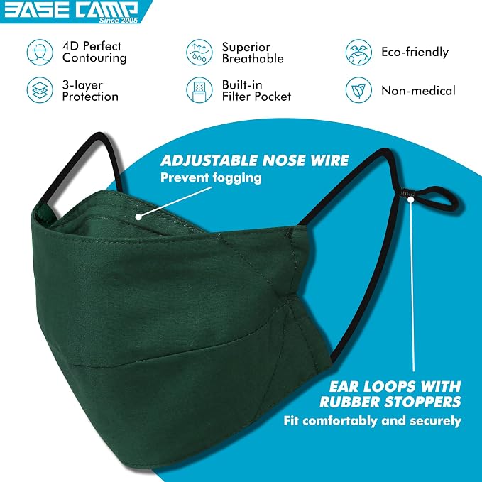 BASE CAMP Reusable Cloth Dust Face Masks 100% Cotton Washable Adjustable - Image 2