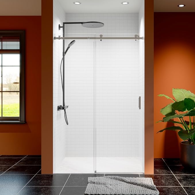 46-48 Inch Frameless Sliding Shower Door, 5/16" Clear Tempered Glass, Smooth - Image 9