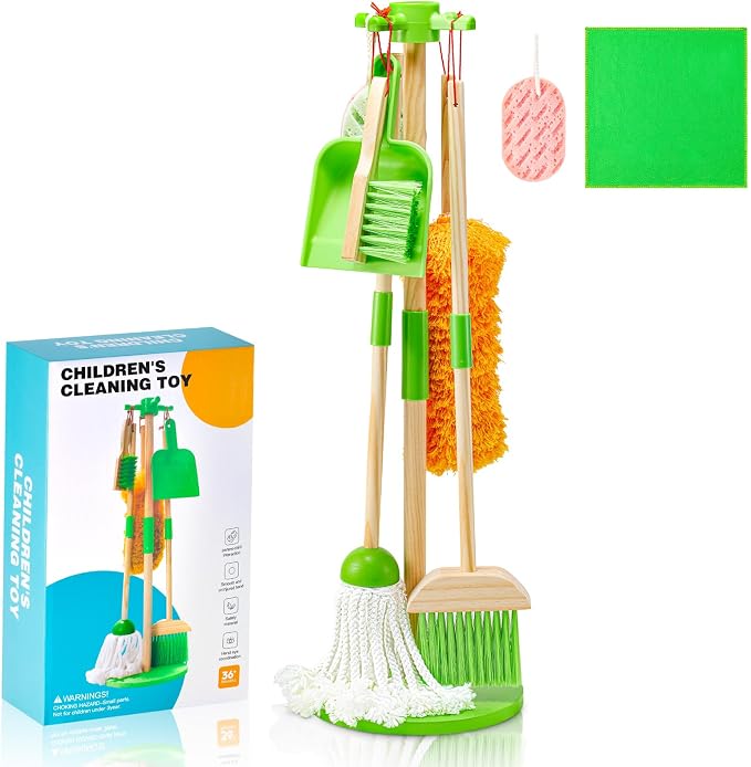 WHOHOLL Wooden Kids Cleaning Set Toddler Broom Set by WHOHOLL