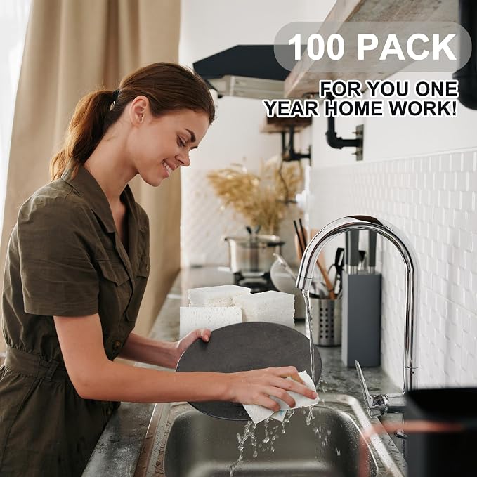 Zhengmy 100 Pieces Sponges Kitchen Compressed Sponges Bulk Natural Dish Sponge - Image 6