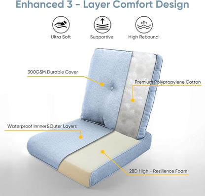 9-Piece Outdoor Patio Cushion Set - Fade & Water Resistant with Removable Olefin Cover, 22x24x4 Inch Memory Foam Cushions for Wicker Sectional Sofa – Baby Blue/Buckle
