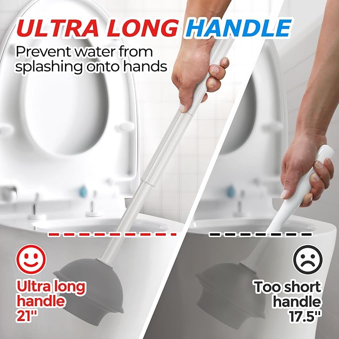 2 in 1 Toilet Plunger and Brush Set, Extended Handle Plunger, Toilet Bowl Brush - Image 2