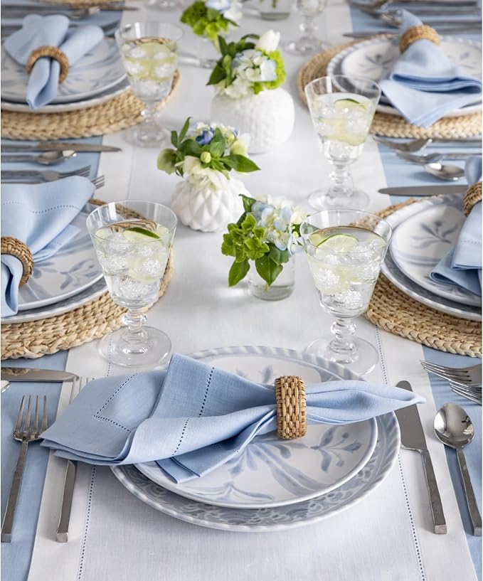 Solino Home Linen White Table Runner 120 Inches Long - 100% Pure Linen Hemstitch 14 x 120 Inch Table Runner for Dining, Holiday, Christmas, New Year - Classic Hemstitch