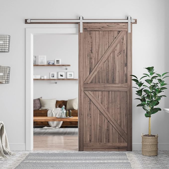 SMARTSTANDARD 6 Feet Brushed Nickel Barn Door Hardware Kit-Heavy Duty Sliding - Image 2