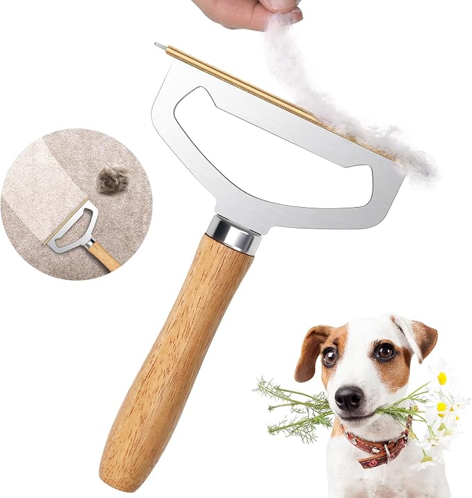 Metal Carpet Brush Pet Hair Remover, 1 Buck Thick Rack Wood Handle Portable by Unknown