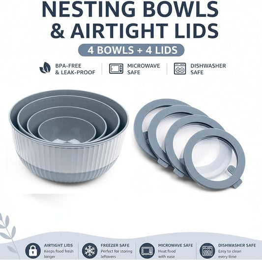 Mixing Bowls with Lids, 8-Piece Airtight Leak-Proof Nesting BPA-Free Bowl Set - Image 2