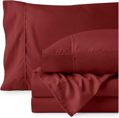 Bare Home California King Sheet Set - 1800 Ultra-Soft Microfiber Cal King Bed Sheets - Double Brushed - Deep Pockets - Easy Fit - 4 Piece Set - Bed Sheets (Cal King, Rosewood)