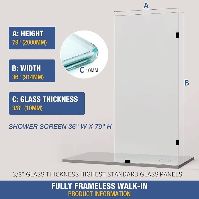 Shower Glass Panel 36" x 79" Easy-to-Clean Treated, 3/8" Tempered Glass Shower - Image 5