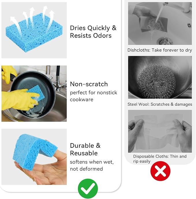 6 Pcs Kitchen Sponges for Dishes Cleaning, Non Scratch for Non Stick Cookware - Image 6