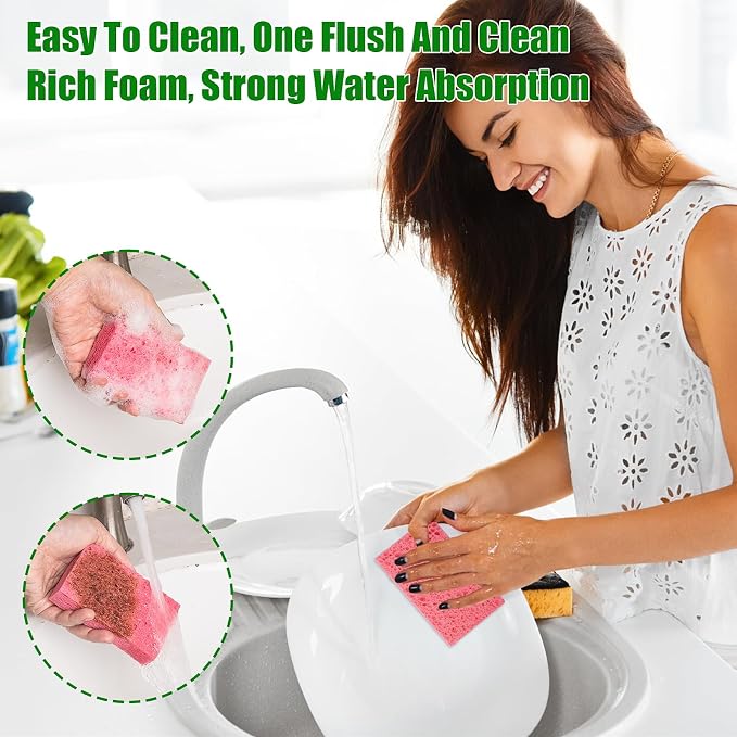 12 PCS Kitchen Sponges, Natural Compressed Cellulose Sponges, Non-Scratch - Image 4