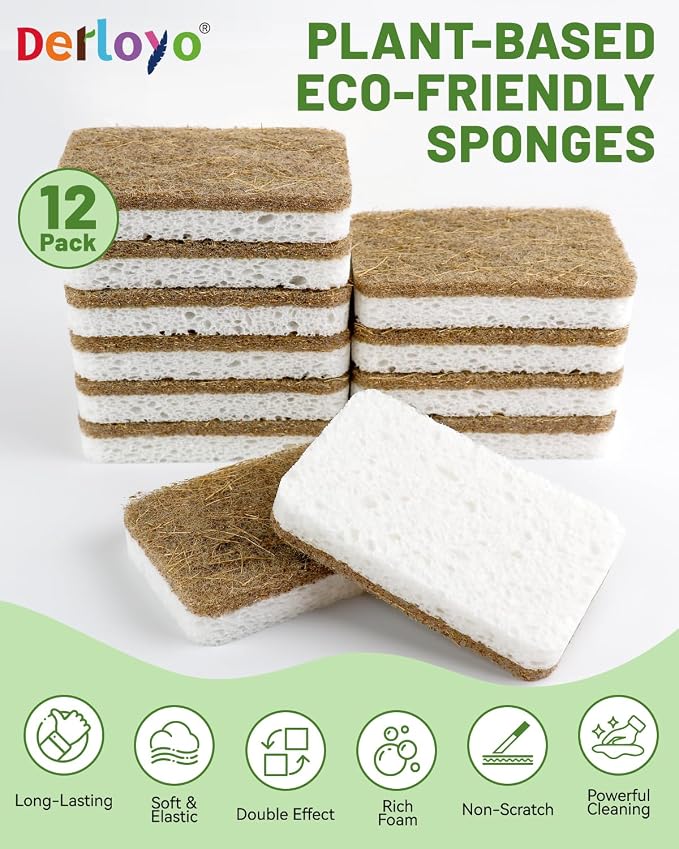12 Count Plant-Based Kitchen Sponges, Compostable Cellulose Sponge, - Image 7