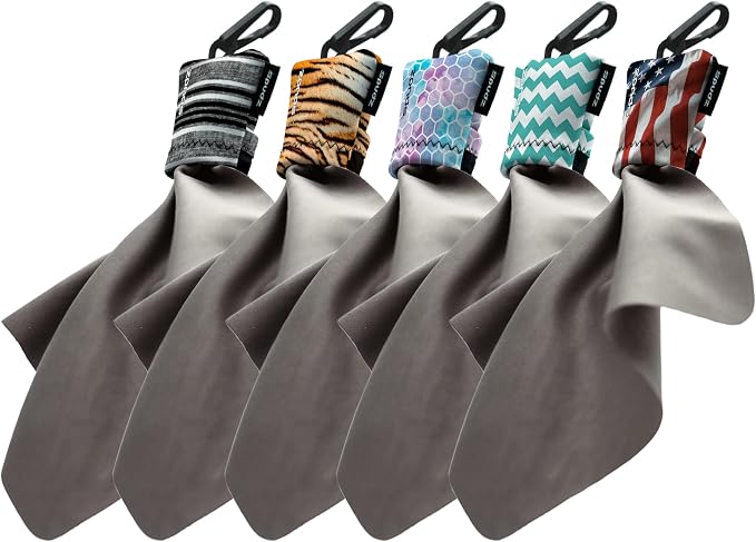 SPUDZ Ultra Variety Pack | Five 6" x 6" Microfiber Towels w/Neoprene Pouches | by ALPINEINNOVATIONS