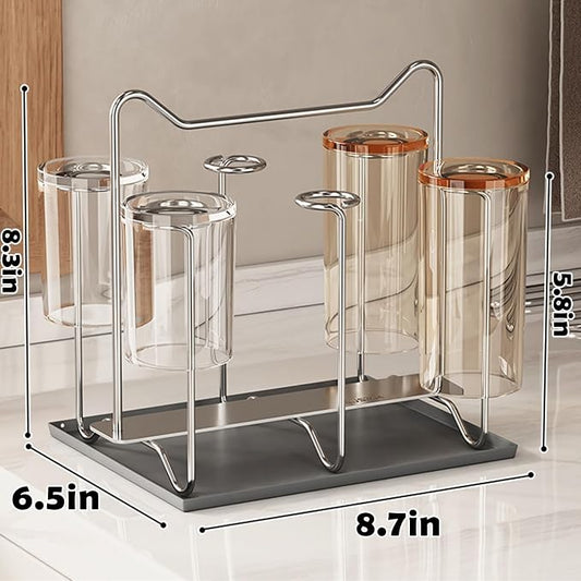 Cup Drying Rack Stand, Stainless Steel 6 Cups Mug Drying Rack Drainer Holder - Image 2