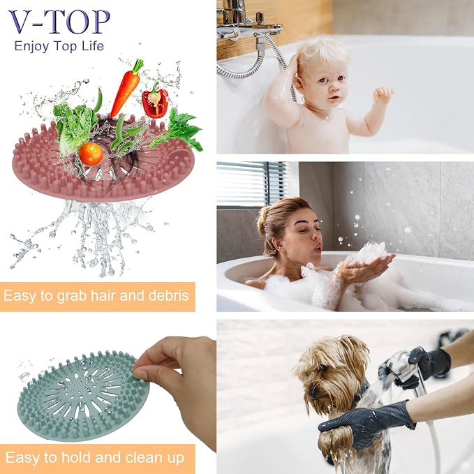 Shower Drain Hair Catcher Tub Stopper, V-TOP Drain Cover - Image 6