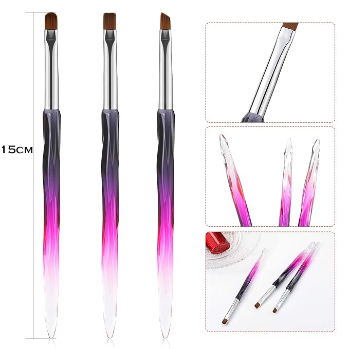 Nail Art Clean Up Brushes, Flat/Oval/Fine Angled Gel Nail Brushes - Image 2