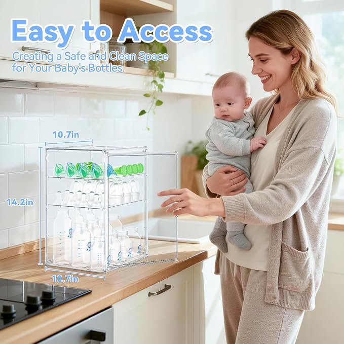 Baby Bottle Organizer for Countertop, Large Clear Bottle Storage Organizer - Image 4
