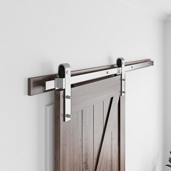 SMARTSTANDARD 5 Feet Brushed Nickel Barn Door Hardware Kit-Heavy Duty Sliding - Image 4