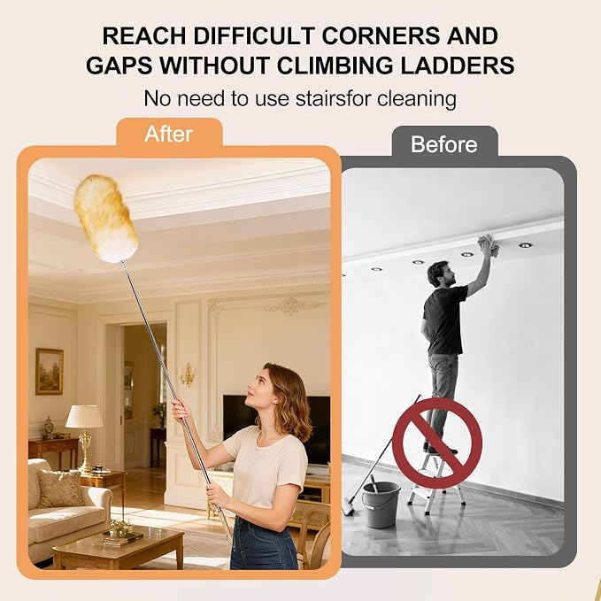 Extendable Lambswool Feather Duster 31-88 Inch, Anti-Static Wool Duster - Image 3