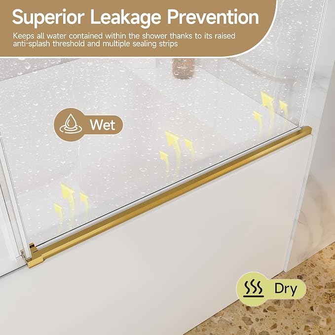 Frameless Bathtub Shower Door, 56-60" W x 60" H Single Sliding Tub Shower Glass - Image 3