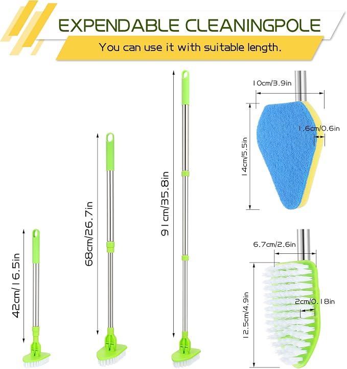 Scrub Cleaning Brush with Long Handle 2 in 1 Extendable Bathroom Floor Brushes - Image 2