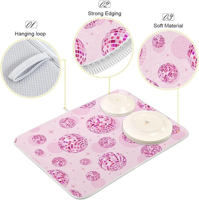 Disco Balls Pink Dish Drying Mat - Image 4