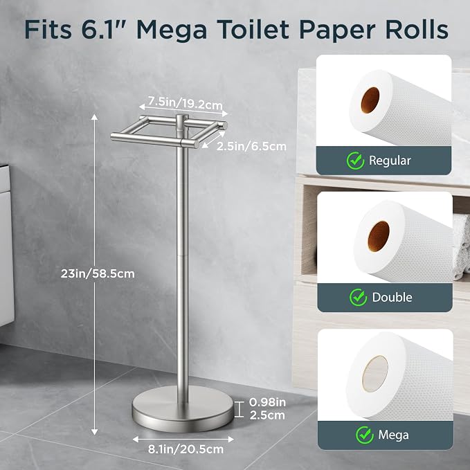 FORIOUS Toilet Paper Holder Wall Mount, Stainless Steel Rustproof Double Post - Image 5