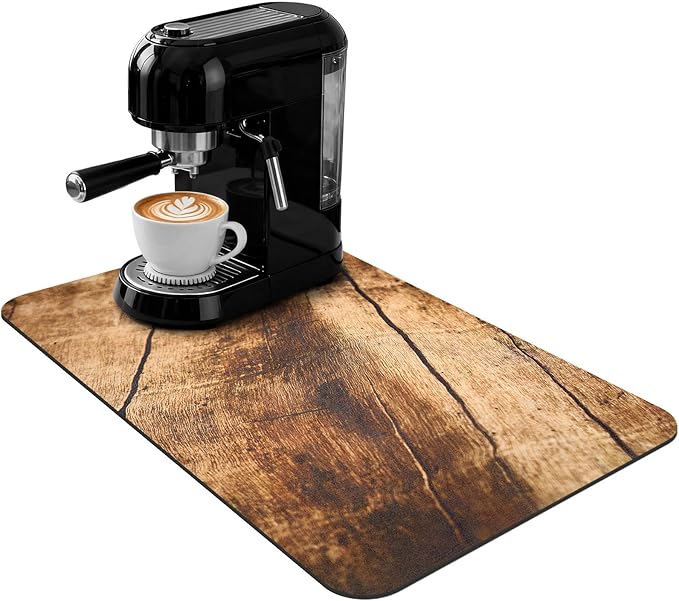 Coffee Mat 20x12 Inch, Wood Grain Cracks Design, Absorbent Hide Stain Rubber by Unknown