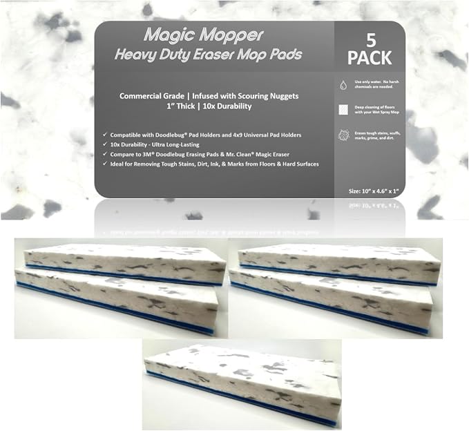 4.5" x 10" Heavy Duty Mop Floor Cleaning Eraser Pads Infused by Magic+Mopper