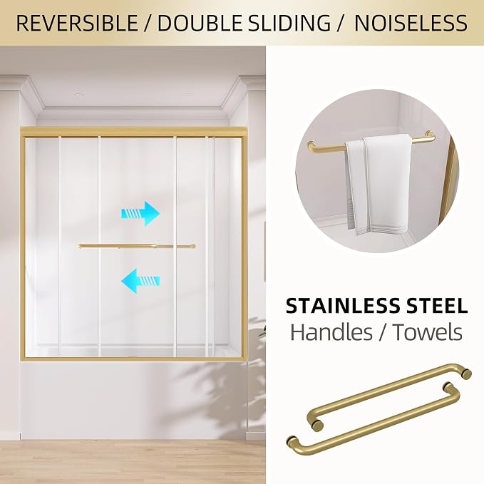 GETPRO Tub Shower Door 56-60 in. W x 62 in. H Semi-Frameless Bathtub Shower Door - Image 2