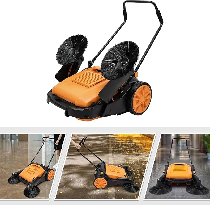 Outdoor Walk-Behind Hand Push Floor Sweeper Carpet Sweeper Manual Push Vacuum - Image 3