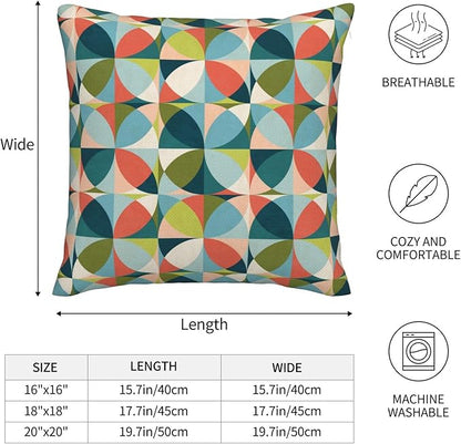 bassyil Geometric Mid Century Modern Colors Throw Pillow Covers Decorative Linen Pillow Cases Set of 2 Square Cushion Cover for Couch Sofa Bedroom Patio 18x18 Inch