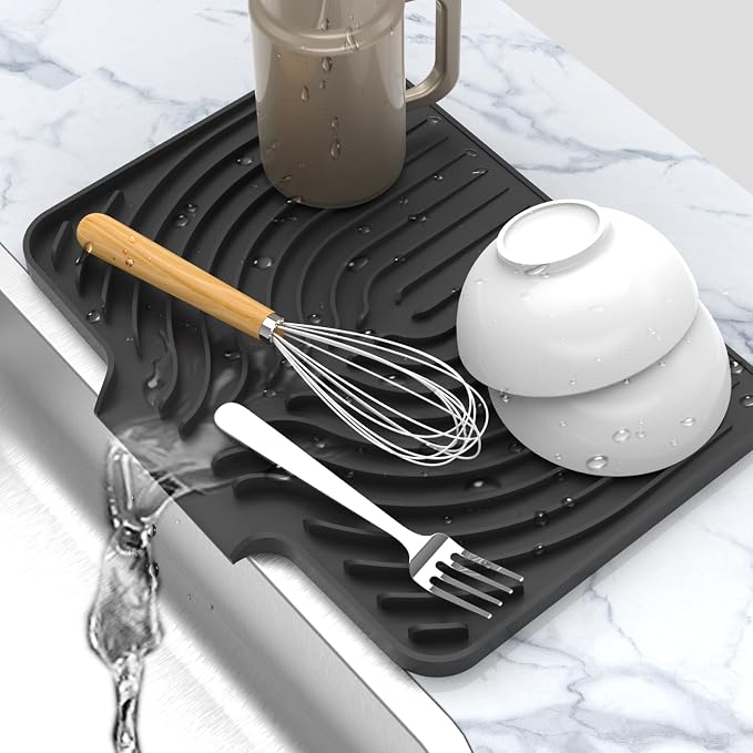Dish Drying Matt for Kitchen Counter, 14.6"×11"Silicone Dry Rack Mat by JIUBAR