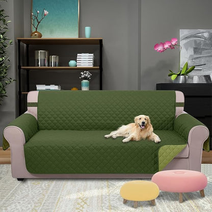 U-NICE HOME Large Sofa Cover Reversible Couch Cover for Dogs with Elastic Straps Water Resistant Furniture Protector for Pets Couch Cover for 4 Cushion Couch (Oversized Sofa, Huntergreen/Sage)