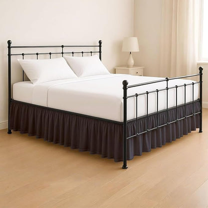 KRISHNA Ruffled Bed Skirt with Split Corners Queen, 100% Microfiber Hotel Quality, 14 Inch Drop Dust Ruffle Gathered Bedskirt with Platform, 60" x 80", Dark Grey