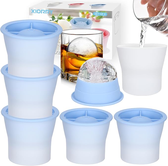 Round Ice Cube Molds 6 Pieces, Silicone Sphere Ice Mold Maker, Stackable Easy by XIORRY