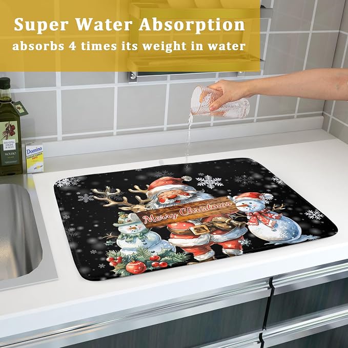 Christmas Santa Snowman Dish Drying Mat 18x24 Inch Winter Xmas Snowmen Santa - Image 7